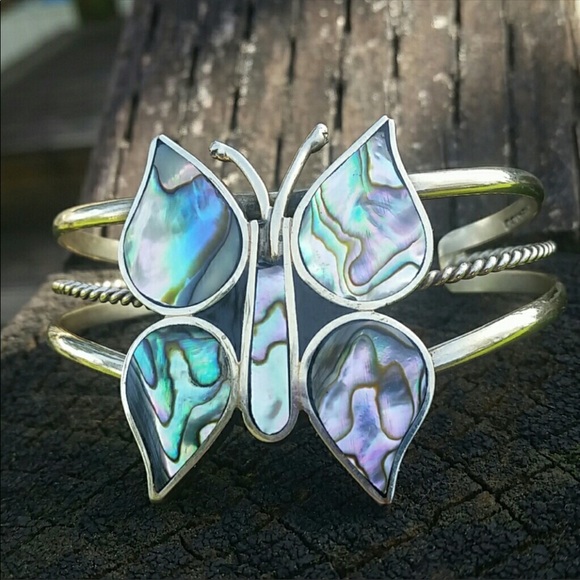 Sterling silver abalone butterfly bracelet